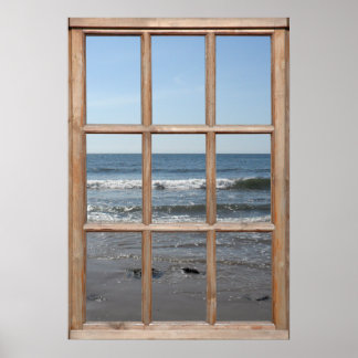 Affiches Ondes roulantes sur la plage Vue depuis une fenêtr