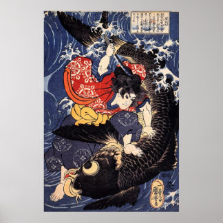 Affiches Oniwakamaru sur le point de tuer la carpe géante
