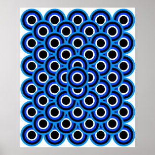 Affiches Op Art Mille Yeux Bleu Pâle Bleu Blanc Noir