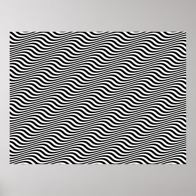 Affiches Op Art Noir et Blanc Horizontal Sine Stripes (Devant)