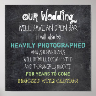 Affiches Open Bar Mariage Sign Attention Drôle