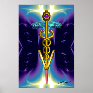 Affiches OR CADUCEUS SYMBOLE VÉTÉRINAIRE Bleu pourpre