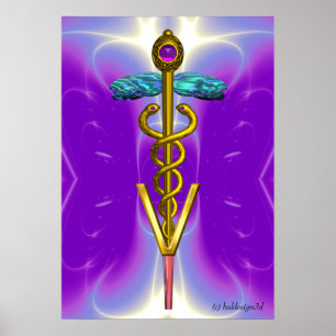 Affiches OR CADUCEUS SYMBOLE VÉTÉRINAIRE Bleu pourpre