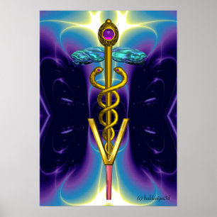 Affiches OR CADUCEUS SYMBOLE VÉTÉRINAIRE Bleu pourpre