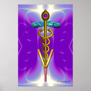 Affiches OR CADUCEUS SYMBOLE VÉTÉRINAIRE Bleu pourpre