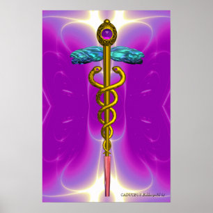 Affiches OR CADUCUS Docteur, Symbole Médicale rose Fuchsia
