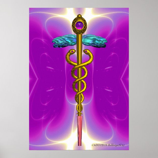 Affiches OR CADUCUS Docteur, Symbole Médicale rose Fuchsia (Devant)