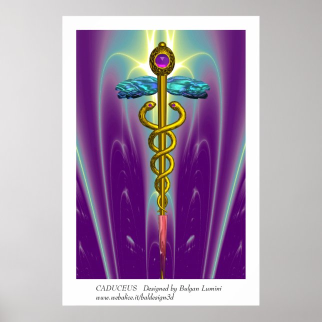 Affiches OR CADUCUS Médicale Symbole violet vert Vagues (Devant)