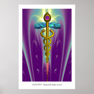 Affiches OR CADUCUS Médicale Symbole violet vert Vagues