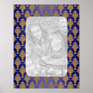 Affiches Or de damassé aux frontières de bleu royal