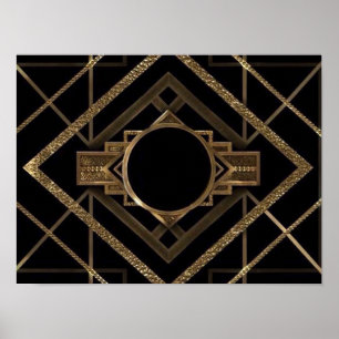 Affiches or, noir, art déco, métallique, motif, vintage, 