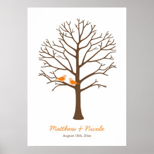 Affiches Orange Brown Birds Arbre à empreintes digitales Ma
