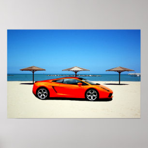Affiches Orange de voiture de muscle sur la plage