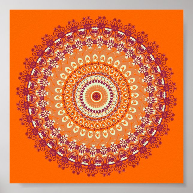 Affiches Orange Elegance Mandala Kaleidoscope (Devant)