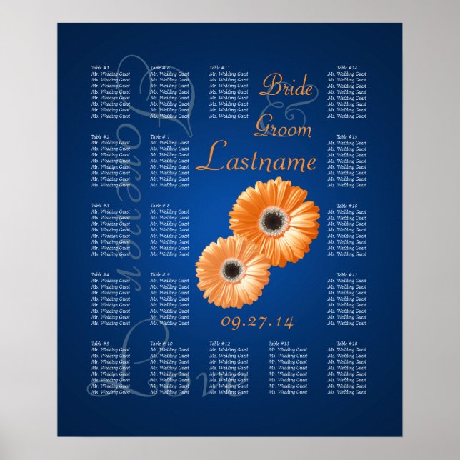 Affiches Orange Gerbera Daisy Mariage Seing Chart (Devant)