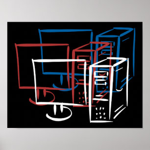 Affiches Ordinateurs bleus blancs rouges de minimalisme