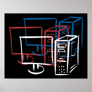 Affiches Ordinateurs triple minimalisme rouge blanc bleu