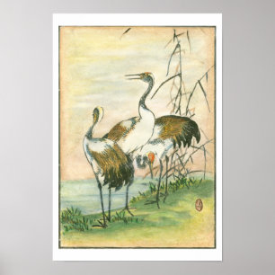 Affiches Oriental Cranes by the Water