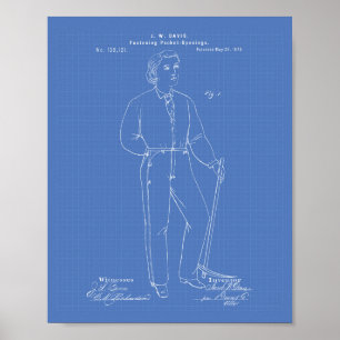 Affiches Original Blue Jeans 1873 Patent Art Blueprint