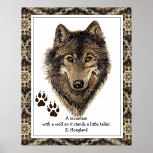 Affiches Original Watercolor Wolf, Tracks Mountain Quote
