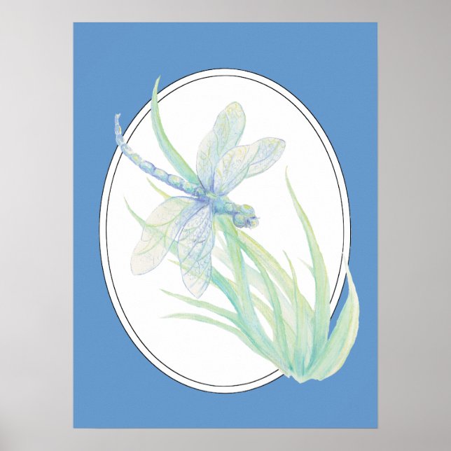 Affiches Originale aquarelle Blue Green Dragonfly (Devant)