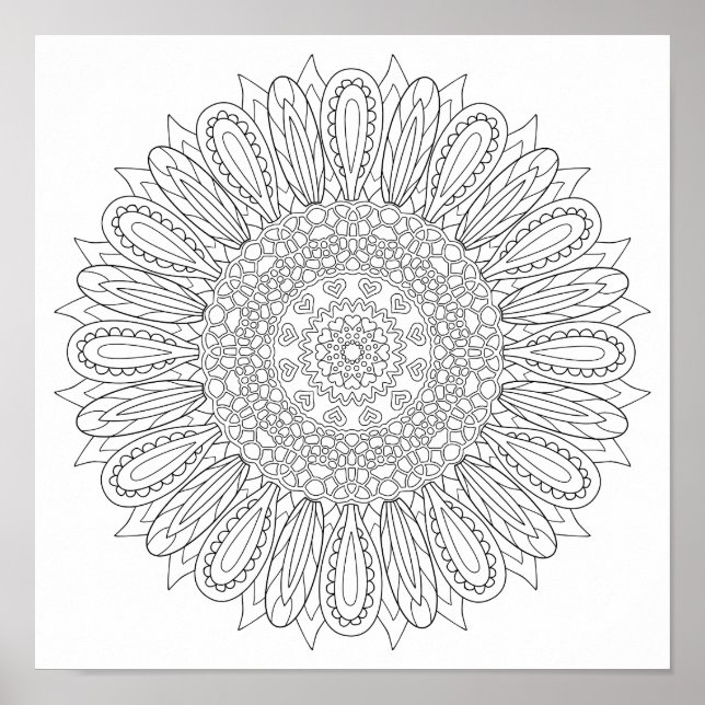 Affiches OrnaMENTAL #0025 Sunflower Delight Color Your own (Devant)