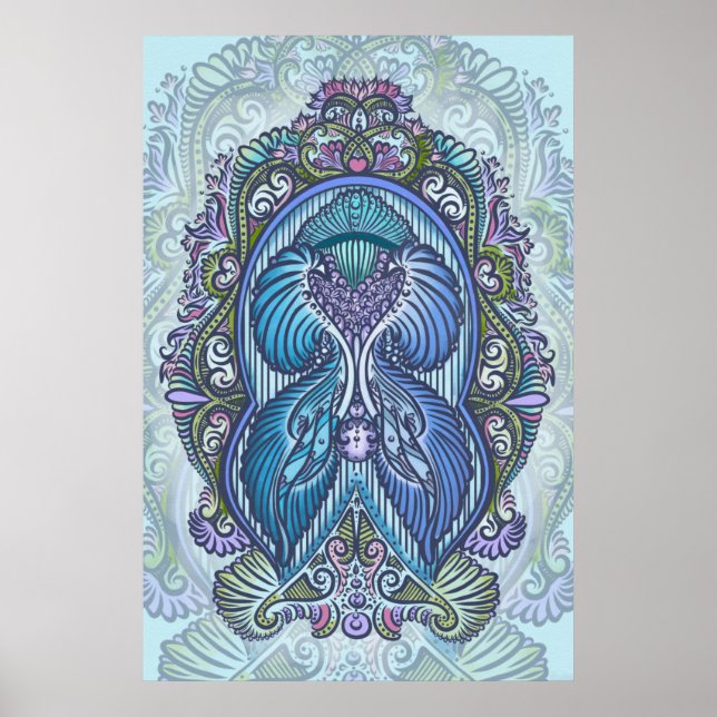 Affiches Ornat bleu et design Mandala Turquoise (Devant)