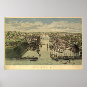 Affiches Oswego New York 1855 Antique carte panoramique
