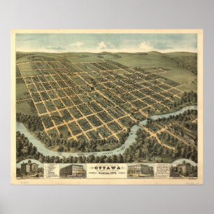 Affiches Ottawa Kansas 1872 Panoramic Map