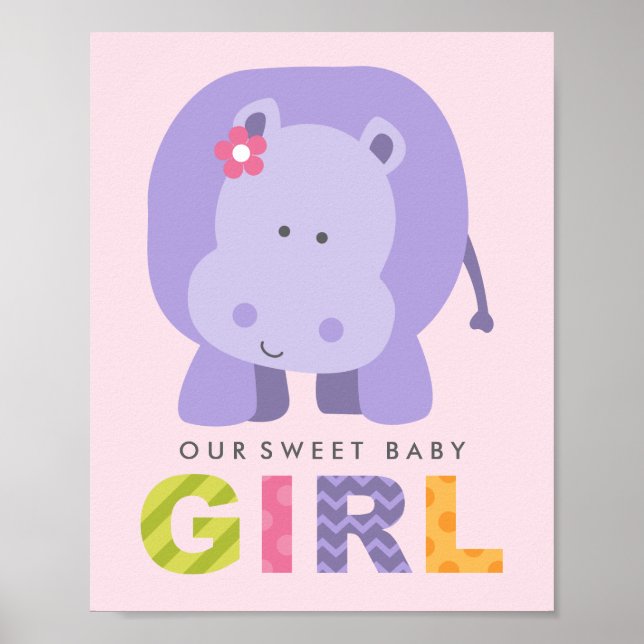 Affiches Our Sweet Baby Girl Purple Hippo Nursery (Devant)
