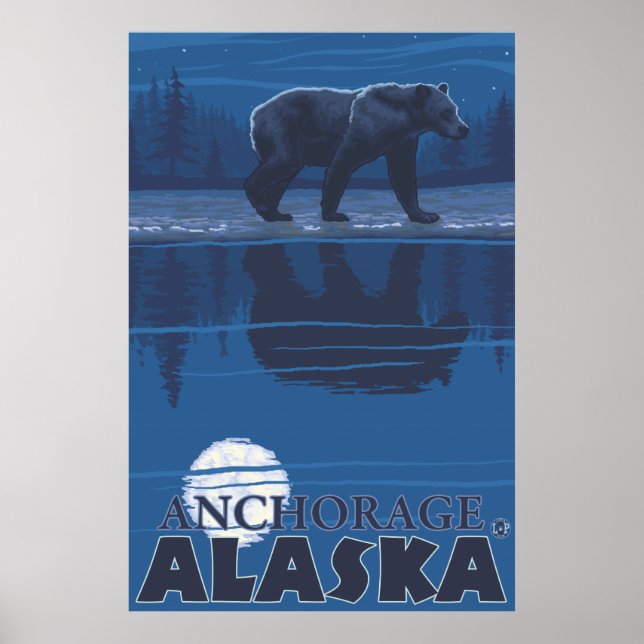 Affiches Ours au clair de lune - Anchorage, Alaska (Devant)