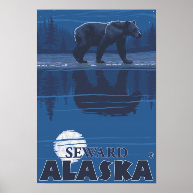 Affiches Ours au clair de lune - Vent, Alaska (Devant)