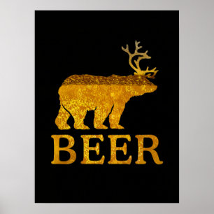 Affiches Ours cerf ou bière gras Silhouette