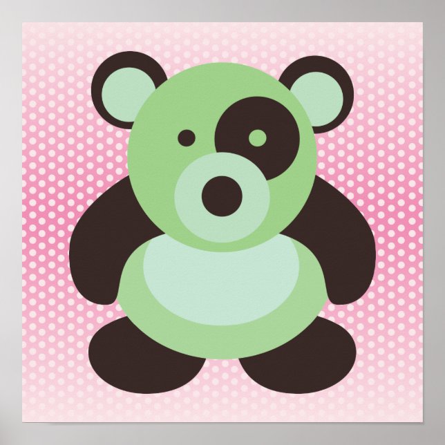 Affiches Ours en peluche bébé vert menthe et rose (Devant)