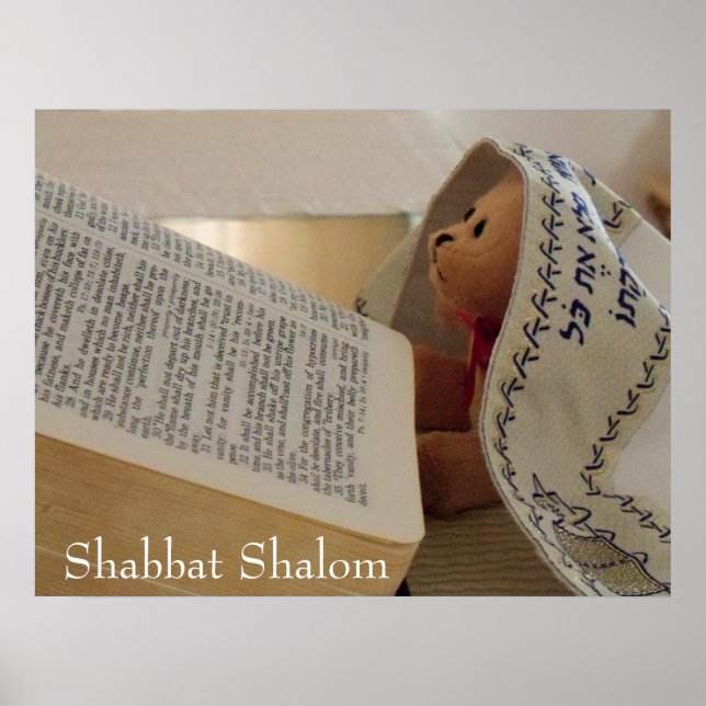 Affiches Ours en peluche juif portant tallit Shabbat Shalom (Devant)