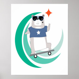 Affiches Ours hipster faisant du skateboard