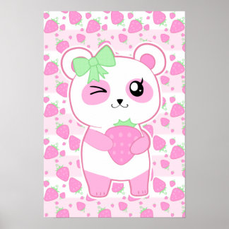 Affiches Ours Kawaii Panda rose fraise mignon