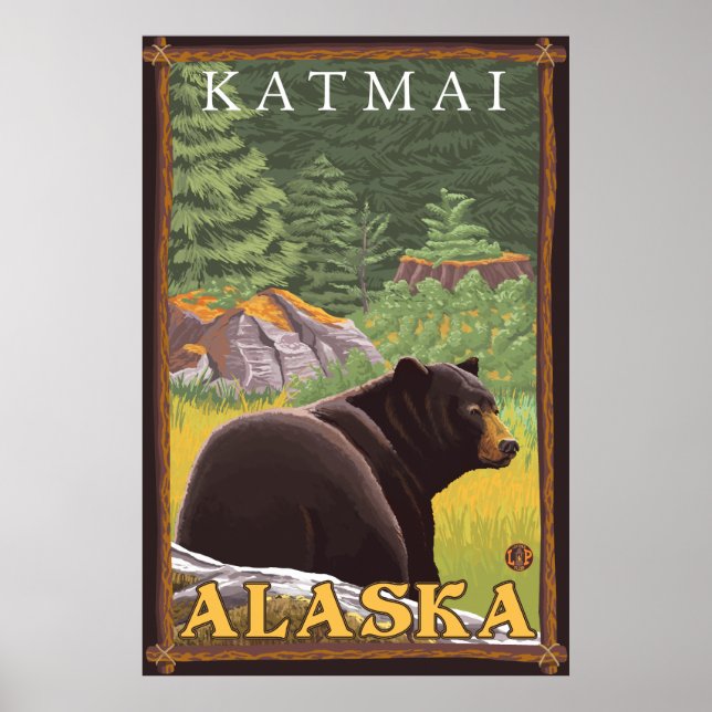 Affiches Ours noir en forêt - Katmai, Alaska (Devant)