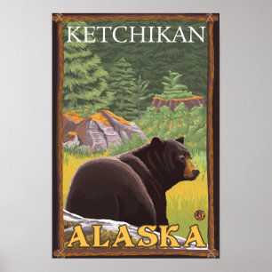 Affiches Ours noir en forêt - Ketchikan, Alaska