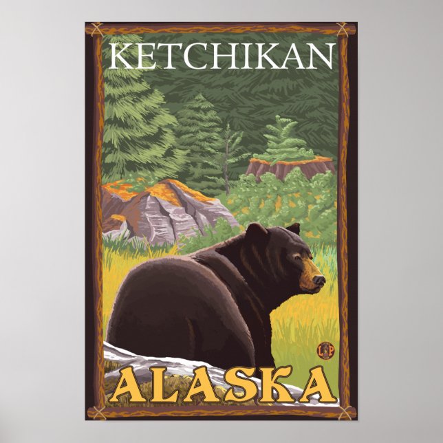 Affiches Ours noir en forêt - Ketchikan, Alaska (Devant)