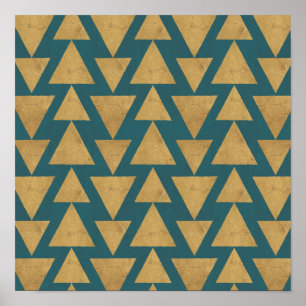 Affiches Outdoor Geo Step   Gold & Dark Teal Pattern