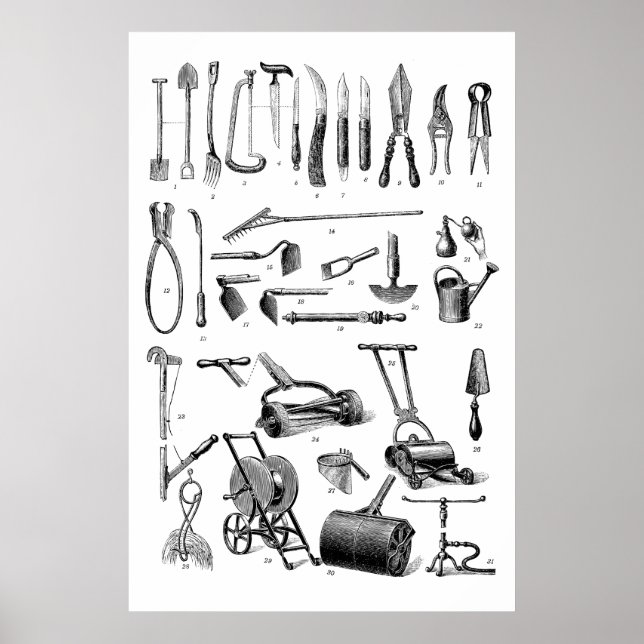 Affiches Outils de jardinage antique Boutique de jardinage (Devant)