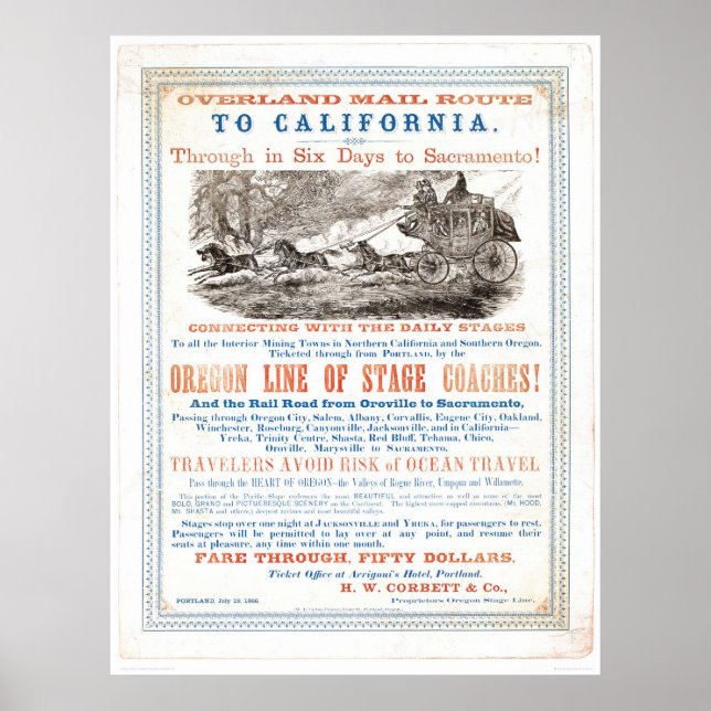 Affiches Overland Mail Route to CA. (1257A) - Restored (Devant)