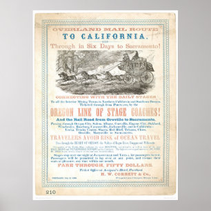 Affiches Overland Mail Route to CA 1866 (1257A) -Unrestored