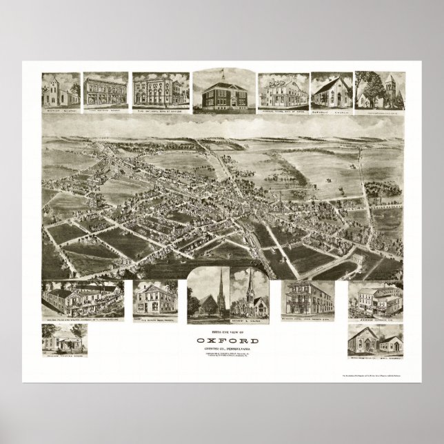 Affiches Oxford, PA Carte panoramique - 1907 (Devant)