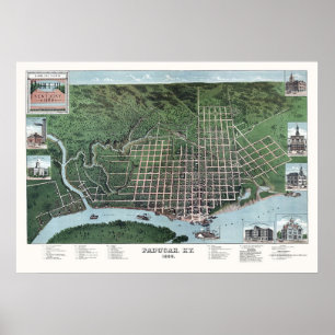 Affiches Paducah, carte panoramique des KY - 1889