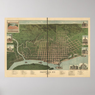 Affiches Paducah Kentucky 1889 Carte panoramique antique