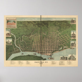 Affiches Paducah Kentucky 1889 Carte panoramique antique