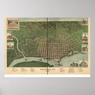 Affiches Paducah Kentucky 1889 Panoramic Map