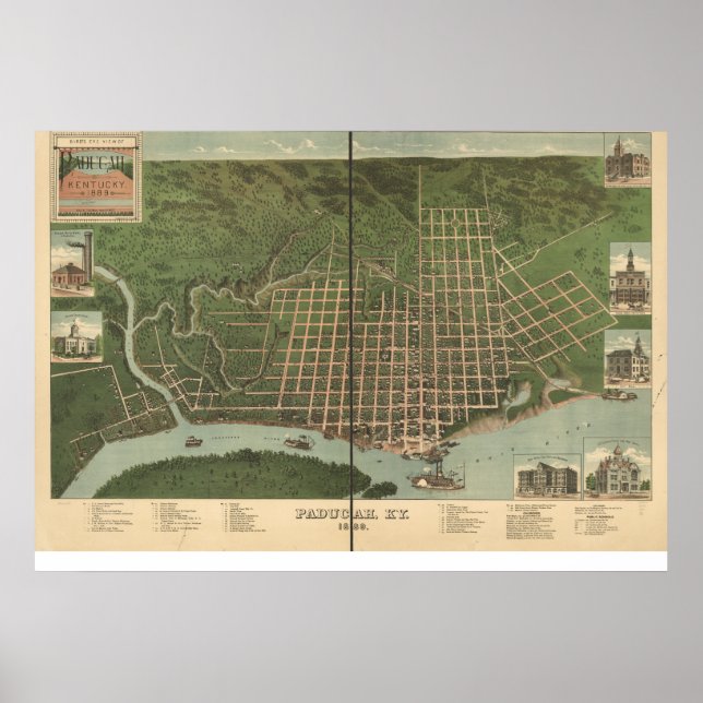 Affiches Paducah Kentucky 1889 Panoramic Map (Devant)